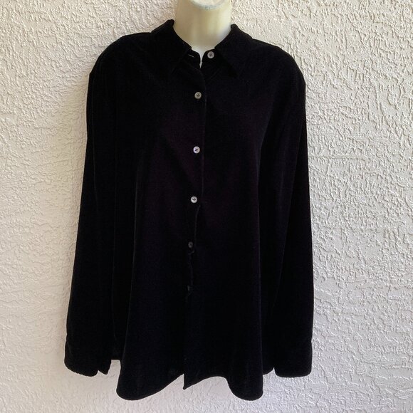 VINTAGE J.CREW VELVET SHIRT SZ L BLACK BLOUSE /JACKET - Picture 1 of 9